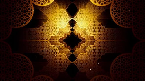 Glowing Golden Islamic Ornamental Pattern Loop Background