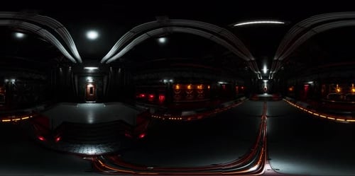 VR360 Futuristic Dark Data Center with Metal and Lights