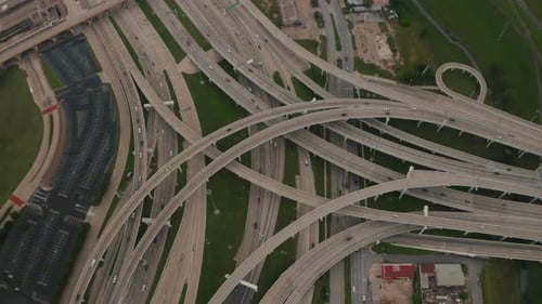 Aerial Birds Eye Overhead Top Down View of Large and Complex Multilane Highway Intersection