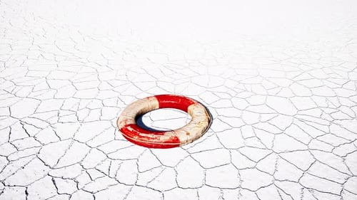 Lifebuoy on Cracked Earth with Panning Camera Reveal