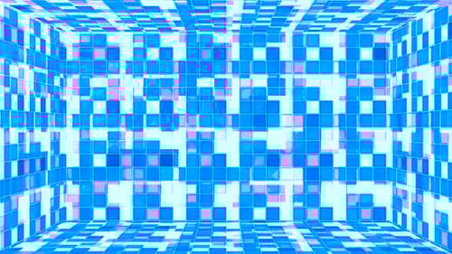Abstract Geometric Tunnel of Pulsating Glowing Squares
