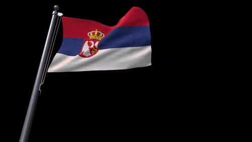 Realistic Waving Serbia National Flag On Pole