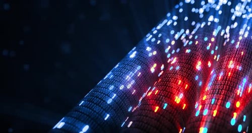 Abstract red and blue hacking digital binary code matrix 01 background loop.