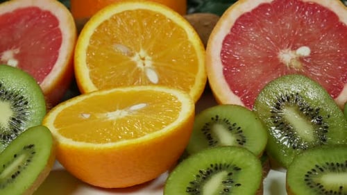 Sliced Citrus Fruit and Kiwi Close Up