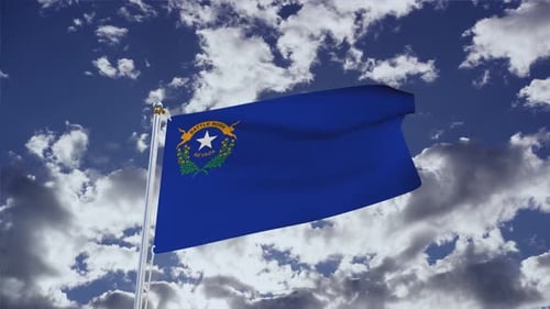 Nevada State Flag Waving with Cloudy Sky Background