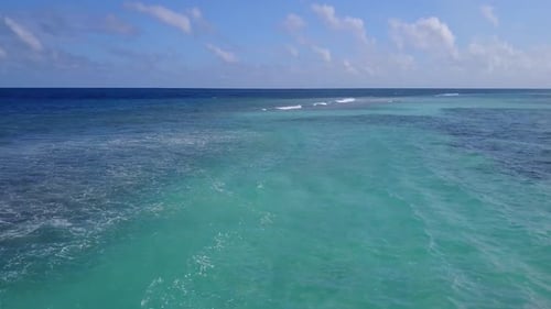 Drone travel of lagoon beach by clear water with sand background