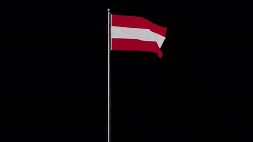 Waving Austrian Flag on a Flagpole with Alpha Channel