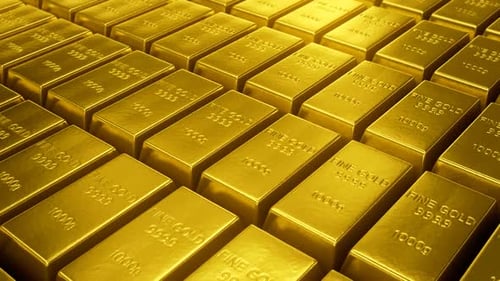 Focus on a gold bar in the middle and slow zoom out viewing the whole area. HD