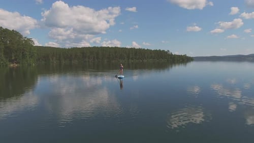 Single Standup Sup Surfing In Lake