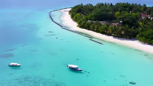 Aerial drone scenery of lagoon beach by blue lagoon with sand background