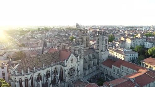 Aerial View of Catholic Cathedral in Montpellier France at Sunrise
