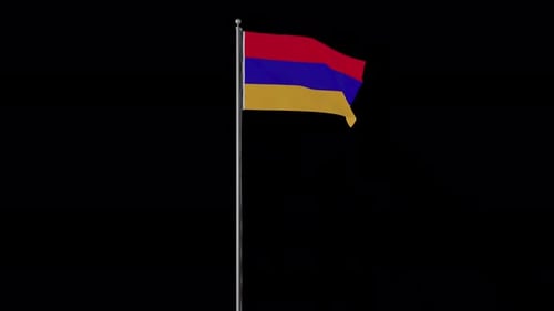 Realistic Waving Flag of Armenia on Flagpole