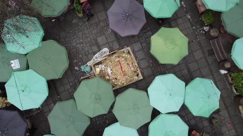 Aerial view of a drone flying over the Christmas fair