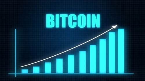 Animated Bitcoin Growth Bar Chart With Arrow