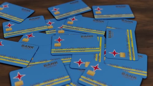 Animated Camera Zoom on Piled 3D Bank Credit Cards