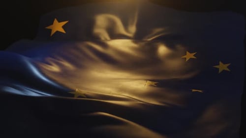 Dramatic Waving Blue Flag with Yellow Stars Background