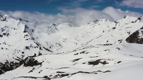 Aerial View from an drone of Beautiful Snowy Caucasus Mountain Landscape in Winter
