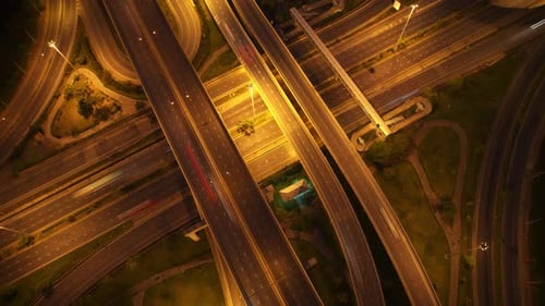 4K : Aerial time lapse in motion drone shot of freeway and interstate traffic