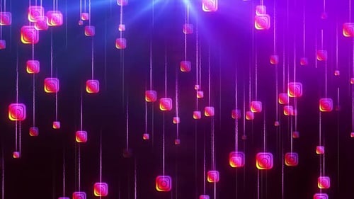 Digital Stream of Glowing Instagram Icons Animated Background