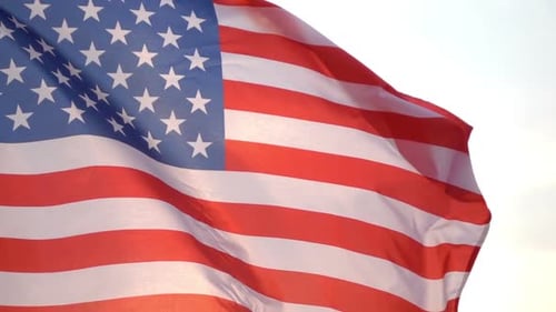 American Flag Waving in Wind Close Up