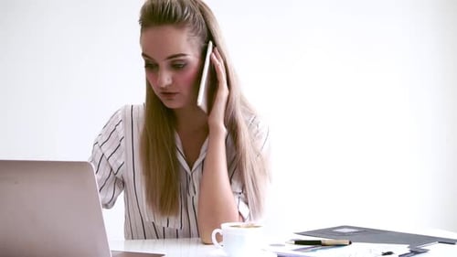 Blonde Business Woman Working at Modern Office