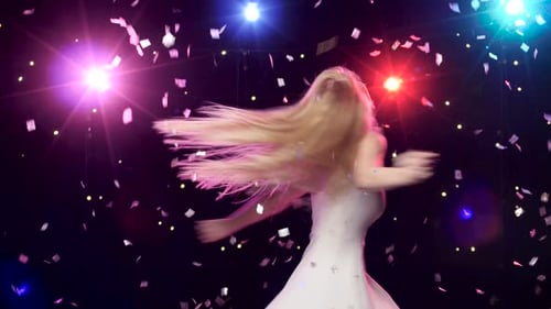 Blonde Woman Dancing Under Confetti in Nightclub