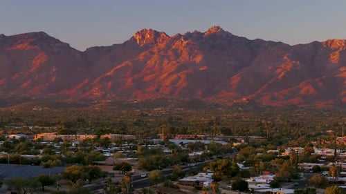 Amazing drone shot of sunset in Catalina mountains in Tuscon Arizona