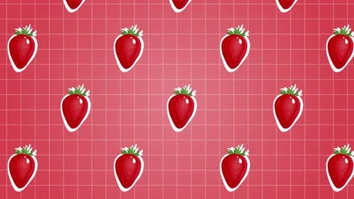 Animated Flat Design Seamless Strawberry Pattern Background