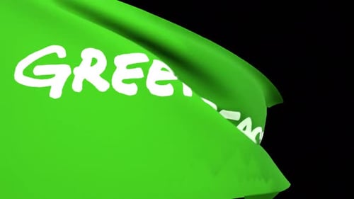 Waving Greenpeace Flag with Hand-Drawn Logo Animation