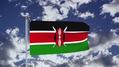 Realistic Waving Kenya Flag Animation on Blue Sky