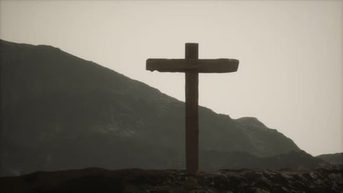 Wooden Crucifix Cross at Mountain
