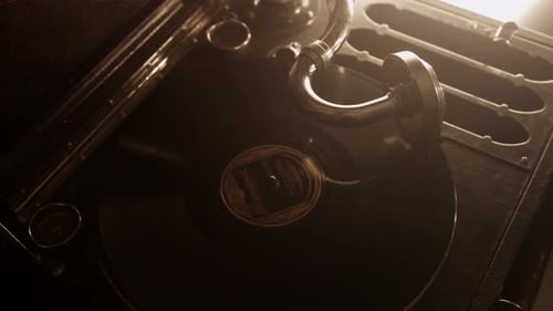 Vintage Phonograph Player With Vinyl Record Spinning