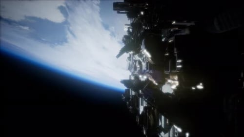 Spaceship with View on Space and Planet Earth