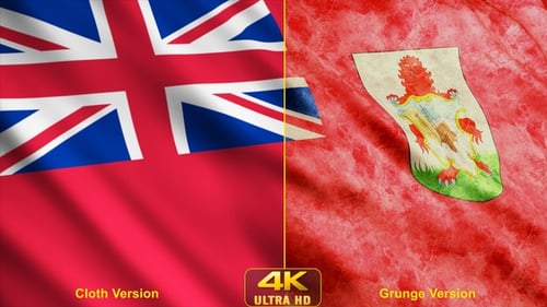 Waving Flag of Bermuda with Grunge Texture