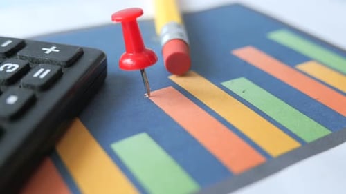 Financial Graph, Calculator and Notepad on Table