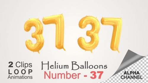 Floating Gold Foil Balloon Number 37 Animation