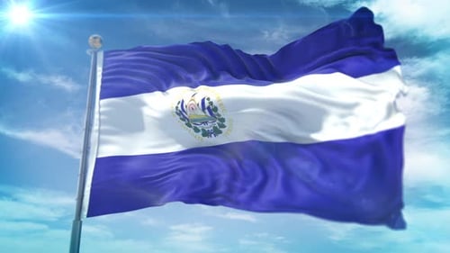 Realistic El Salvador Flag Waving in Blue Sky