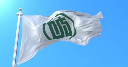 Realistic White Flag Waving with Green Emblem
