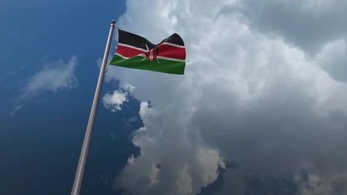 Kenya Flag Waving Animation on Flagpole
