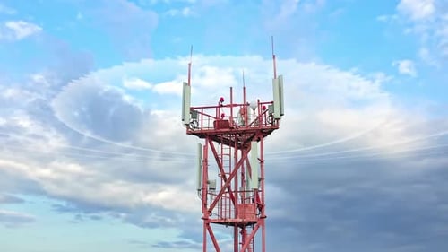 Wireless Telecom Networking with Transmitter Antennae on the Mast Aerial View