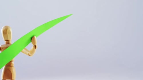 Mannequin Holding Large Green Check Mark