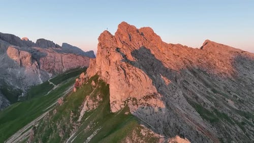 Dolomites peaks on a summer sunrise