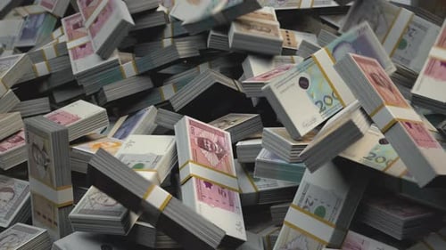 Stacked Bosnian Money Falling | convertible mark | Currency BAM | KM | 4K Resolution