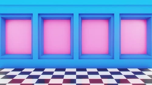 Blue Room With Black And White Checkered Floor