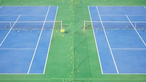 Panning footage of the endless complex of tennis courts. Loopable animation. 4k