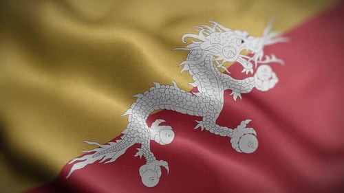 Waving Flag of Bhutan with White Dragon Emblem