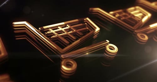 Animated Golden 3D Shopping Carts for Modern E-commerce