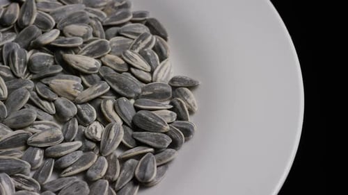 Close Up of Sunflower Seeds on White Plate
