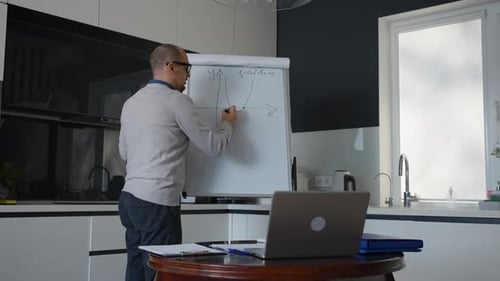 Maths teacher drawing graph on flipchart during online lesson