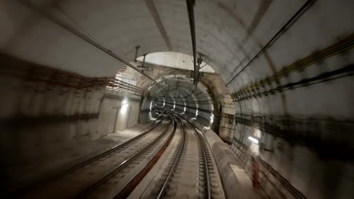 View of Subway Tunnel From Moving Underground Carriage